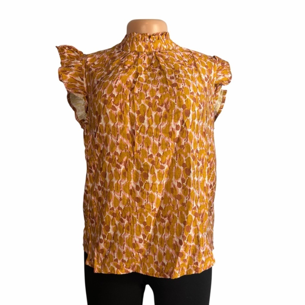 Voy High Neck Ruffled Sleeve Top Multicolor - Picture 2 of 10